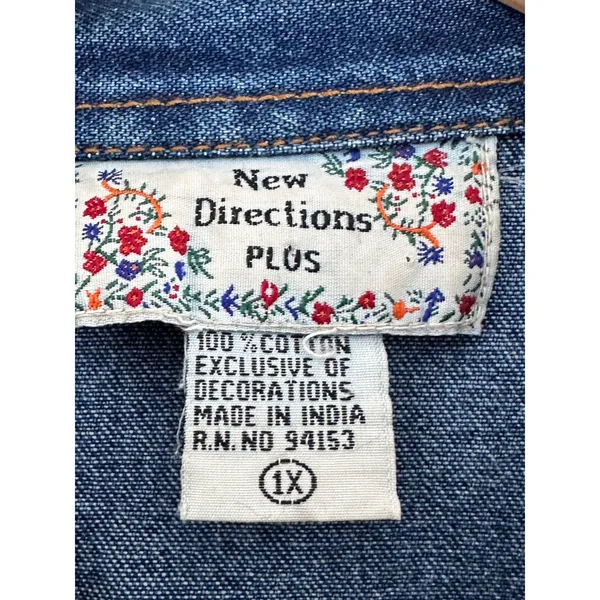 New Directions Vintage 90s Embroidered Denim Jacket Boho Floral 1X - Image 4