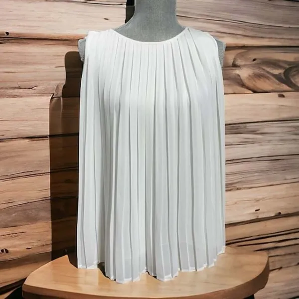 Zara White Pleated Sleeveless Blouse Size M Flowing Chiffon Top - Image 2