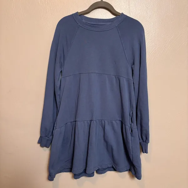 Aerie Women’s Weekend Tiered Dress Long‎ Sleeve 100% Cotton Cornflower Blue XS - Image 2