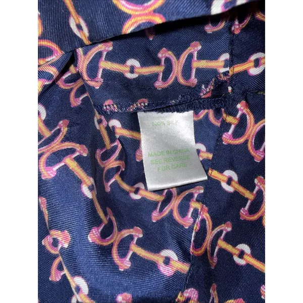 Lilly Pulitzer Silk Ruffle Front Navy And Pink Blouse Shirt Sz 2 Beachy Preppy‎ - Image 6