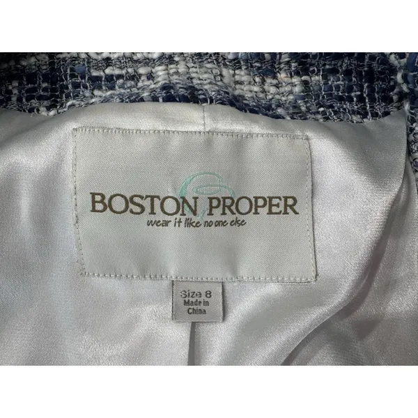 Boston Proper Blue Tweed Jacket Blazer Size 8 Bead Accents Rope Trim - Image 6