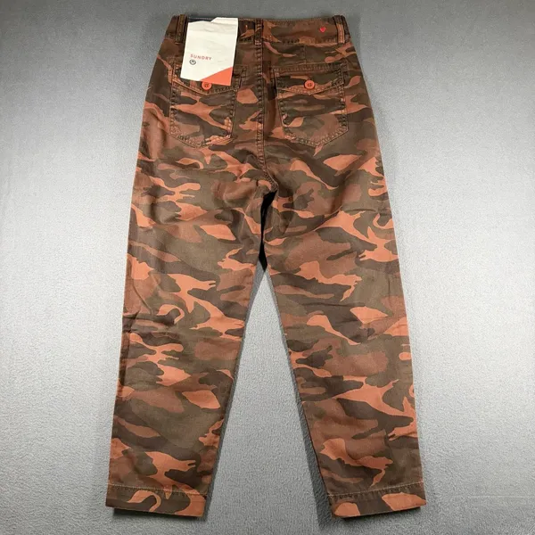 Sundry Camo Ankle Pants Womens 25 Brown Twill Pleated Crop Pockets Relaxed NWT - Image 14