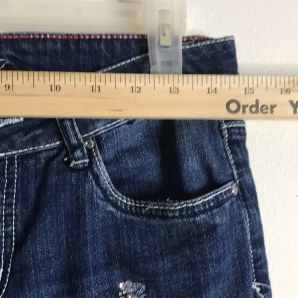 Cache Boot Cut With gem Embellishment Beads distressed jeans‎ size 6 - Image 7