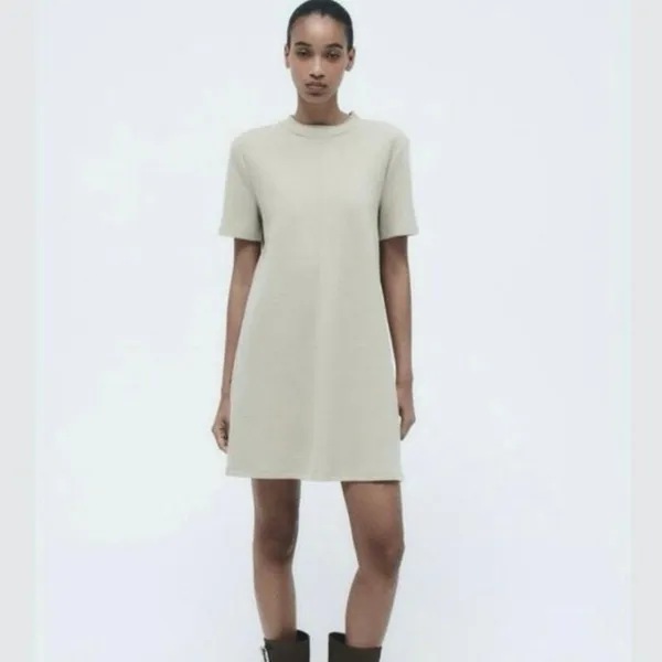 Zara Shirt Dress Womens S Gray Knit Mini Cotton Minimalist Clean Girl Normcore - Image 3