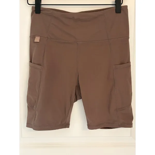 Halara Brown High Waisted Biker Shorts with Pockets Womens Size Medium NWT OG5UC - Image 3