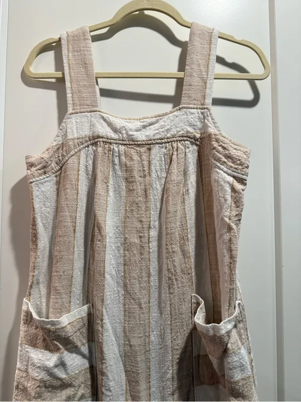 Anthropologie Maeve Tan Tonal Striped Cotton‎ Midi Sundress Size Small - Image 3
