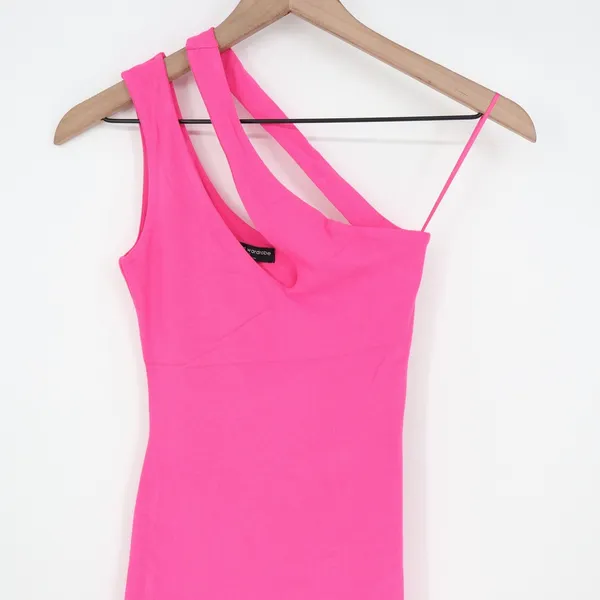 Naked Wardrobe Womens Neon Pink Asymmetric One Shoulder Bodycon Mini Dress Small - Image 3
