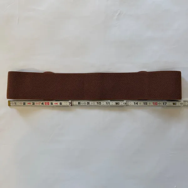 Brown Elastic Cinch Belt‎ Gold Interlocking Buckle Faux Croc Wide 1X - Image 3