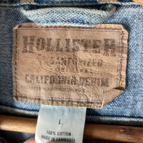 Hollister L Trucker Jacket Light Wash Jeans Metal Rivet Button Front - Image 6