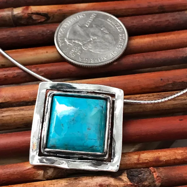 Silpada Sterling Silver Necklace Turquoise Square Pendant Slider - Image 9