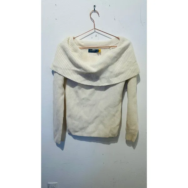 POLO RALPH LAUREN Off-White Wool Cashmere Blend Off Shoulder Sweater size Small - Image 2