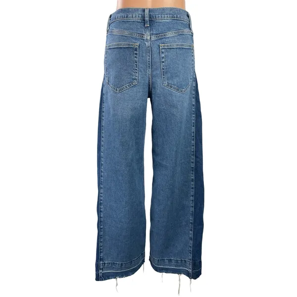 Gap High Rise Striped Blue Two Tone Raw Hem Wide Leg Baggy Denim Jeans Pants 26 - Image 3