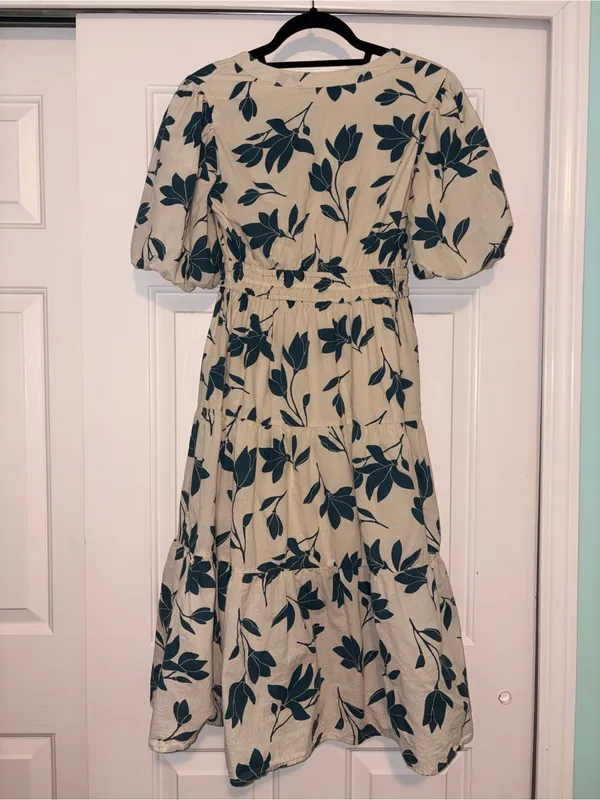 Harlow & Rose Ivory Floral Puff Sleeve Midi Dress 100% cotton Size S - Image 7