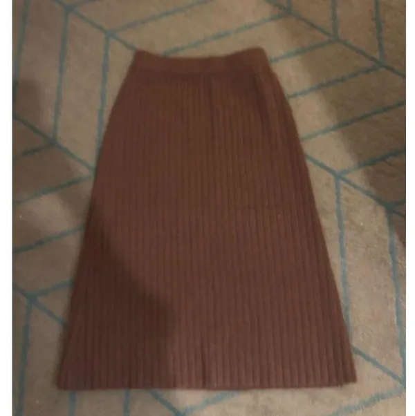 NEW Brown Ribbed Sweater Pencil Knit High Waist Winter Midi Skirts M - Image 4