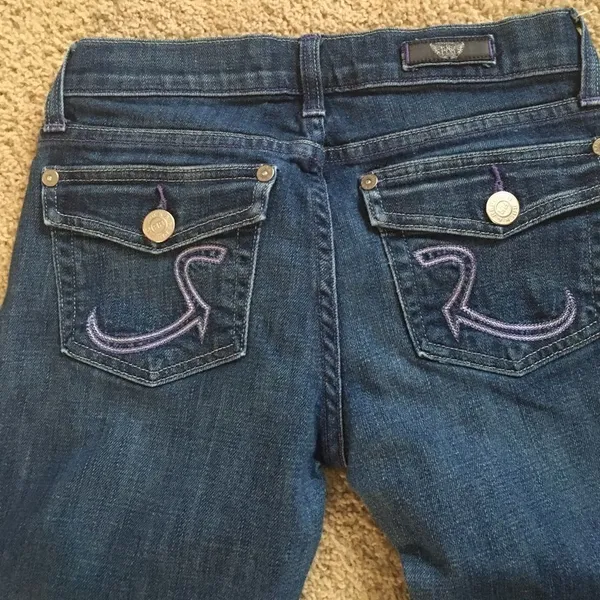Rock & Republic EUC Kurt Low Rise Bootcut Jeans Purple Stitch Size 26 KRT0250 - Image 2