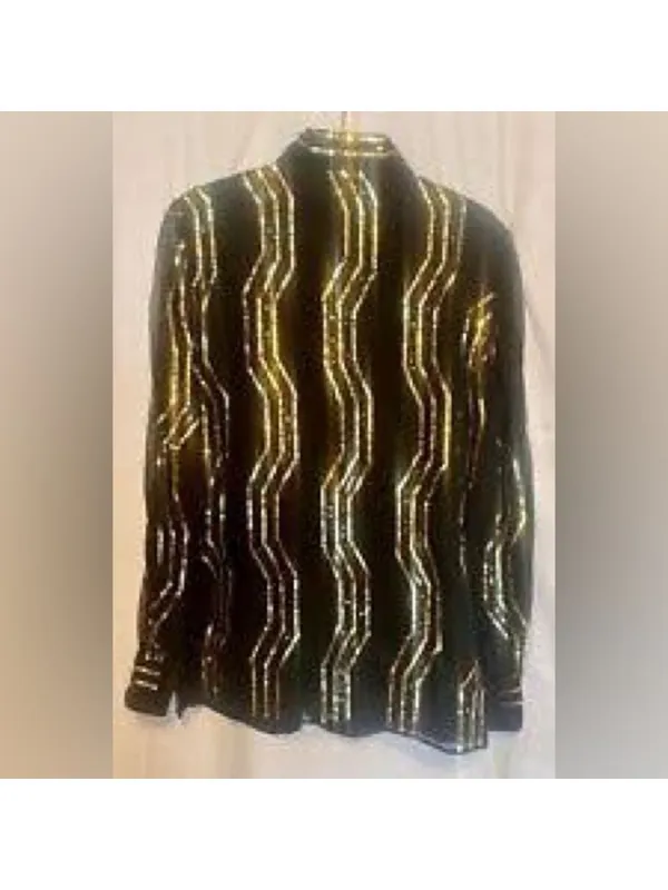 Vintage Evening mini dress Black Gold Heavy Sequin Formal Jacket Blazer Formal - Image 5