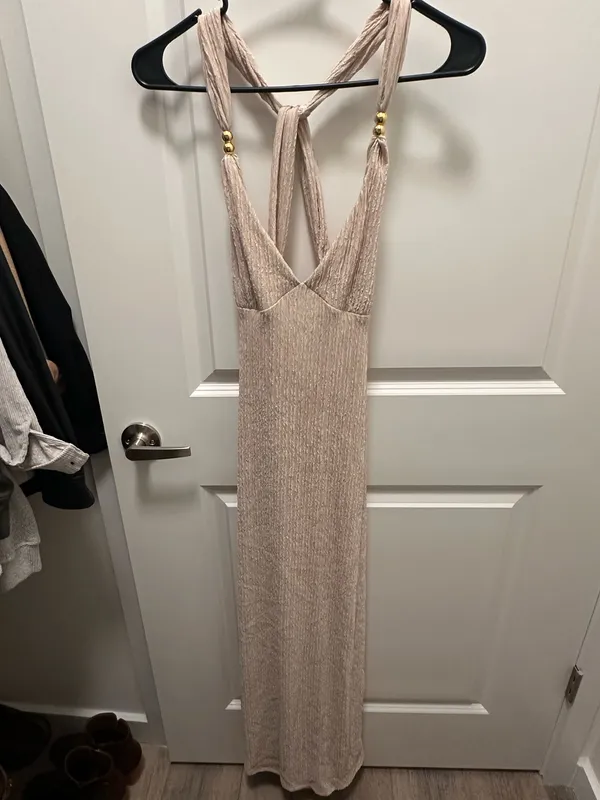 Beige Textured Beachy Dress - Image 3