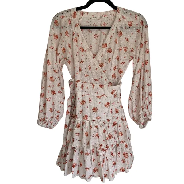 Maia Bergman Floral Ines Pink Floral Mini Wrap Dress‎ in White - Image 3
