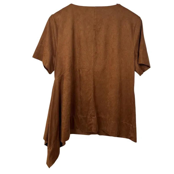 Chico's Women's 1 Brown Suede Angled Asymmetrical Tunic Top Short‎ Sleeve Medium - Image 7