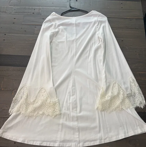 Express White Lace Bell Sleeve Dress Womens Small Boho Romantic Shift Mini - Image 6
