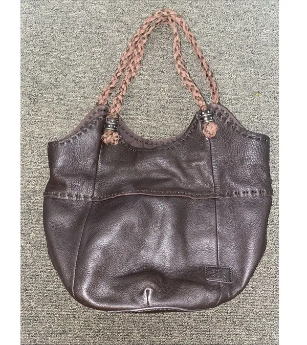 THE SAK Indio Shoulder Handbag Purse Brown Bucket Bag Woven Straps Leather EUC - Image 3