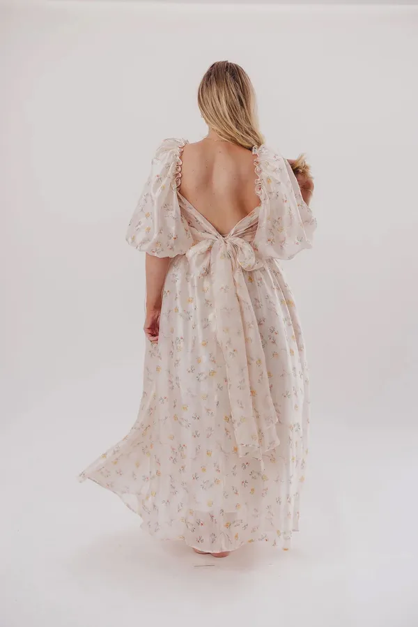 Melody Maxi Dress with Pleats and Bow Detail in Yellow Rose Floral - Bump Friendly - Image 2