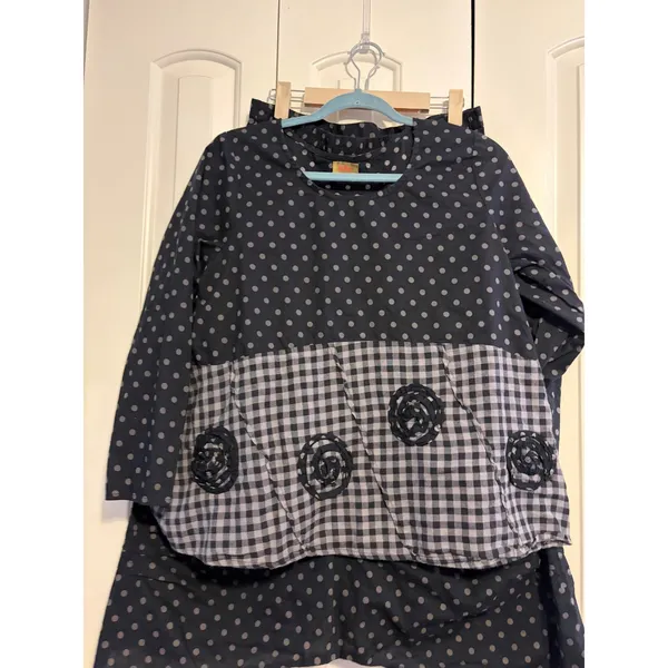 Tulip Women's Polka Dot Gingham Patchwork‎ Boho Style Top & Skirt Set XS - Image 6