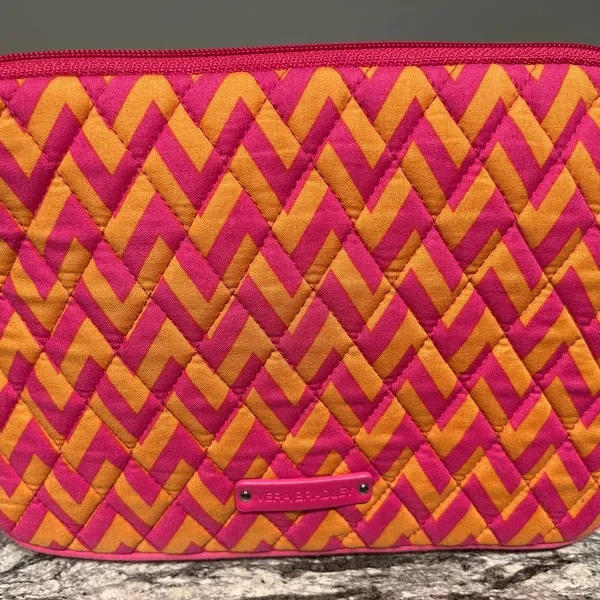 Vera Bradley Pink and Orange Cosmetic Bag with Quilted Design - Image 4