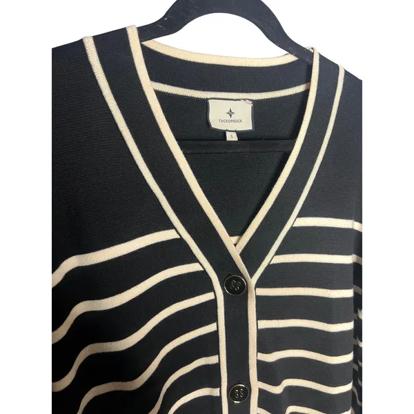 Tuckernuck Lauren Cardigan Size Small Black White Striped V Neck Sweater‎ - Image 5