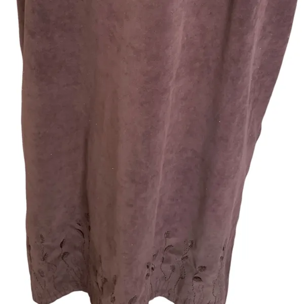 Vintage Faux Suede Jumper Dress Brown Prairie Midi Boho Modest Grunge Layering - Image 8