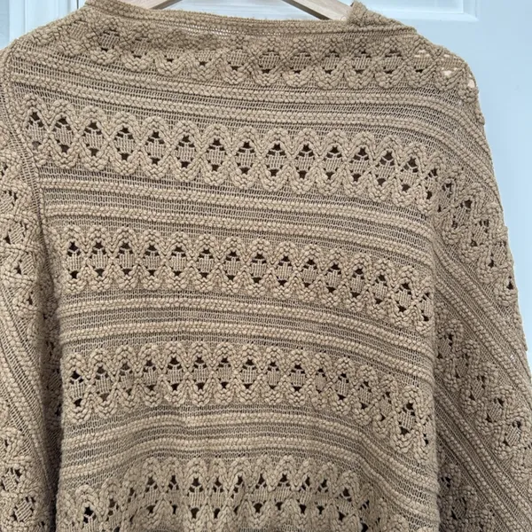 Cableknit fringe poncho Tan Size L - Image 5