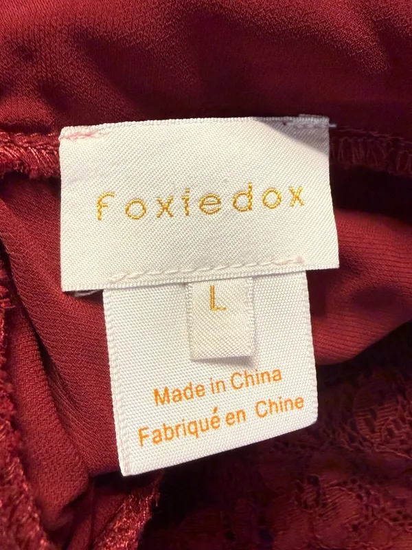 Foxiedox Anthropologie Clarinda Tiered Dress Women's Large Red Lace Formal Party - Image 14