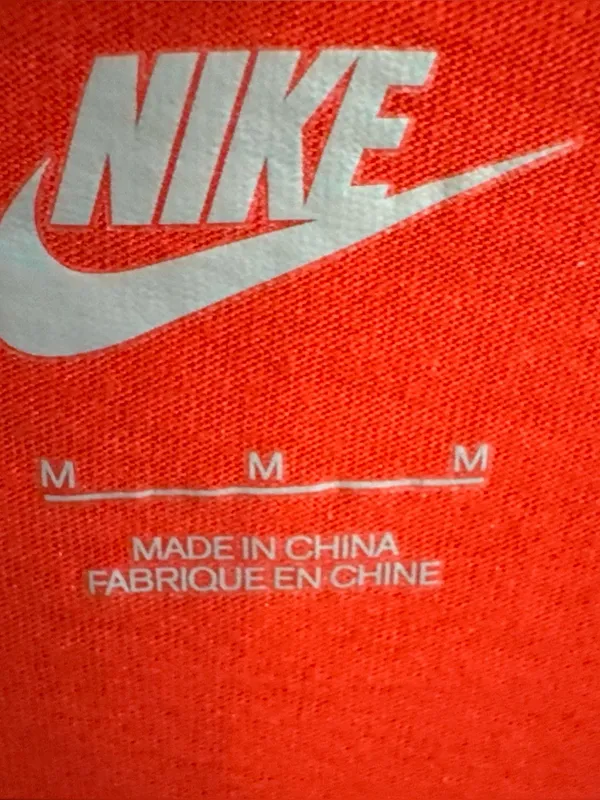 Nike Women’s T-Shirt Red Long Sleeve Scoop Neck Round Hem Gold Foil Swoosh Sz M - Image 3