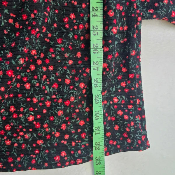 Mango‎ MNG NWT Floral Ruffle Shoulder V-Neck Mini Dress Black Red Size Medium - Image 8