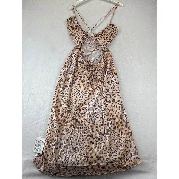 ASOS DESIGN Women Leopard Print Satin Slip Midi Dress Ruched Bust Tan US 6 NEW‎ - Image 12