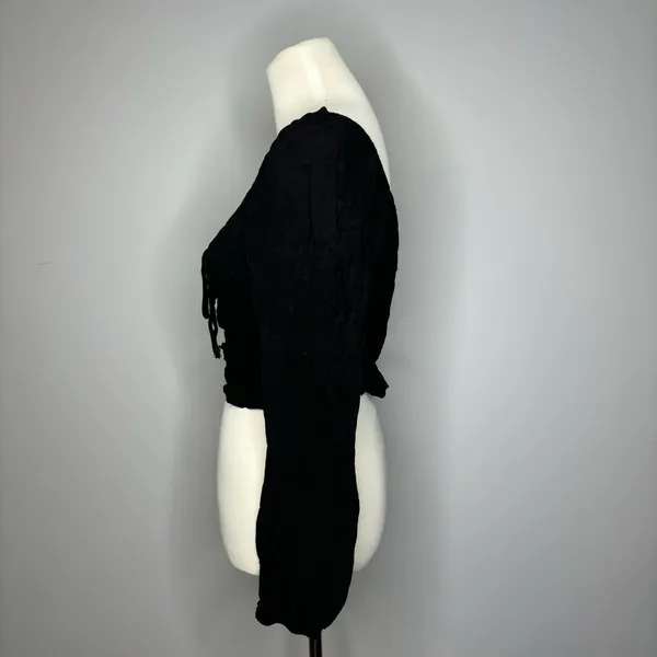 Altar'd State- Black Long Sleeve Crop Top - Image 2