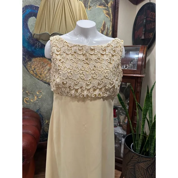 Bari Jay Vintage 60s 70s Lace Bodice Maxi Dress Gown - Image 4