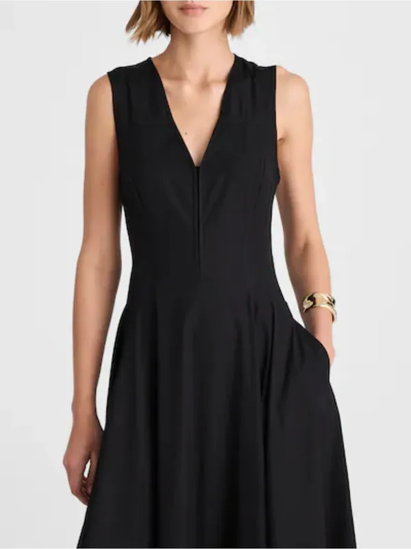 Madewell V-Neck Circle Midi Dress Black 100% Cotton Poplin NWT Womens 00 fits XS - Image 3