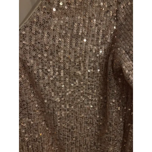 Lulus Rose Gold Sequin V-Neck Shift Mini Dress 3/4 Sleeve Small - Image 2