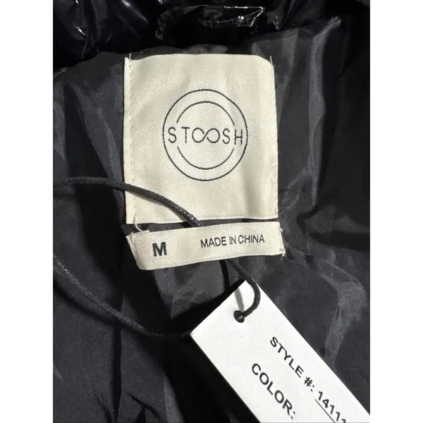 Stoosh Jacket Womens Medium Black Glossy Bubble Coat Cropped Shiny Puffer New - Image 12