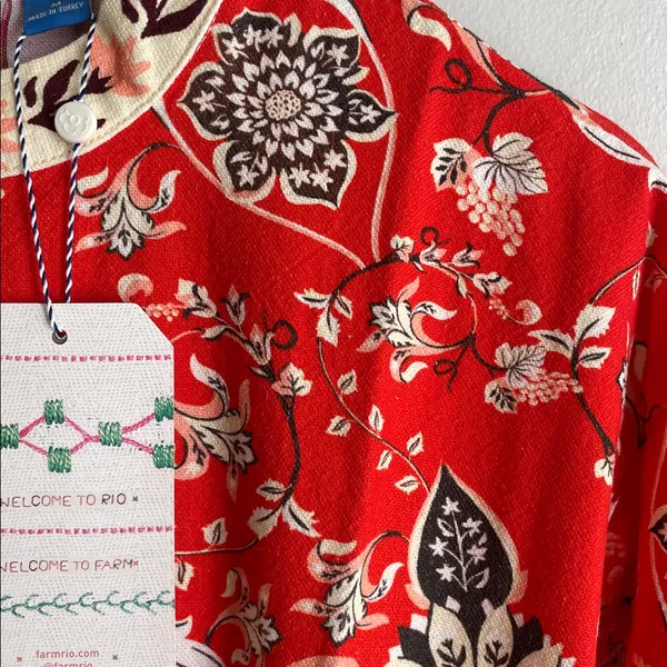 Farm Rio Anthropologie Long-Sleeve Printed Romper Red - Image 5
