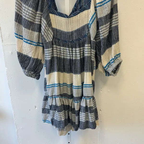 Free People All Lined Up Multi Striped Gauzy Mini Dress Boho Lightweight Blue Sm - Image 7