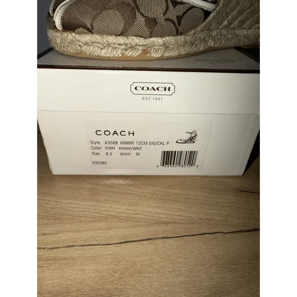 Coach Kimmy Wedge Sandals Khaki Gold Signature Size 8 Espadrille Straw Heels - Image 7