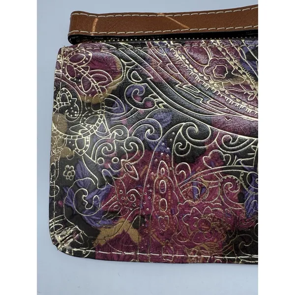 NWT Patricia Nash Metallic Tooled Lace Leather Clutch Wristlet Dark Paisley Zip - Image 4