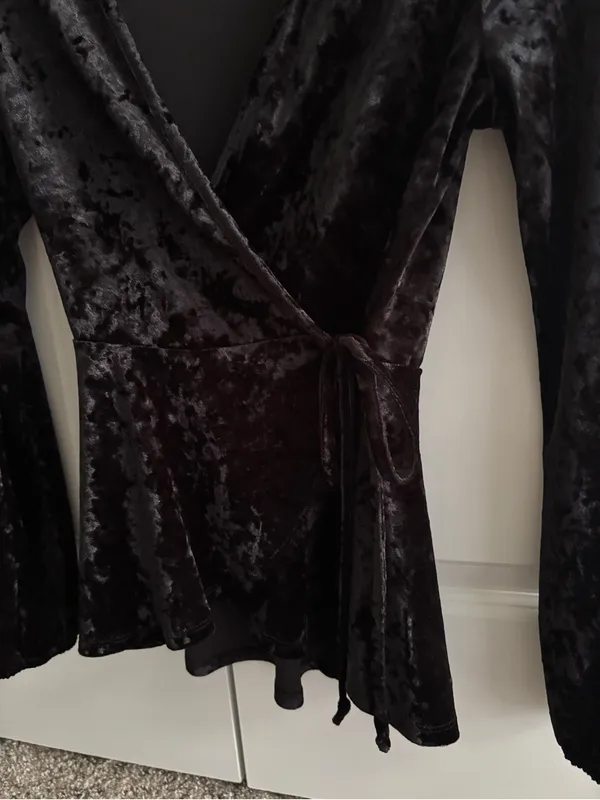 Velvet Wrap Tie Blouse - Black🖤 - Image 4