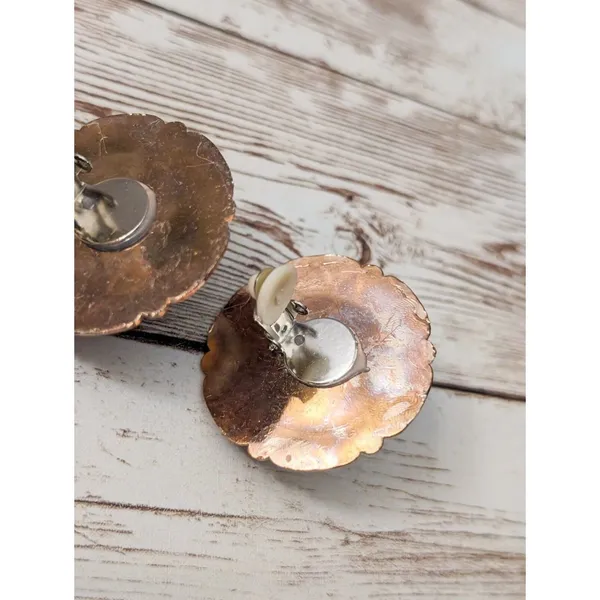 Vintage Clip On Earrings - Light Copper Tone Halo with Faux Pearl Large - Image 7