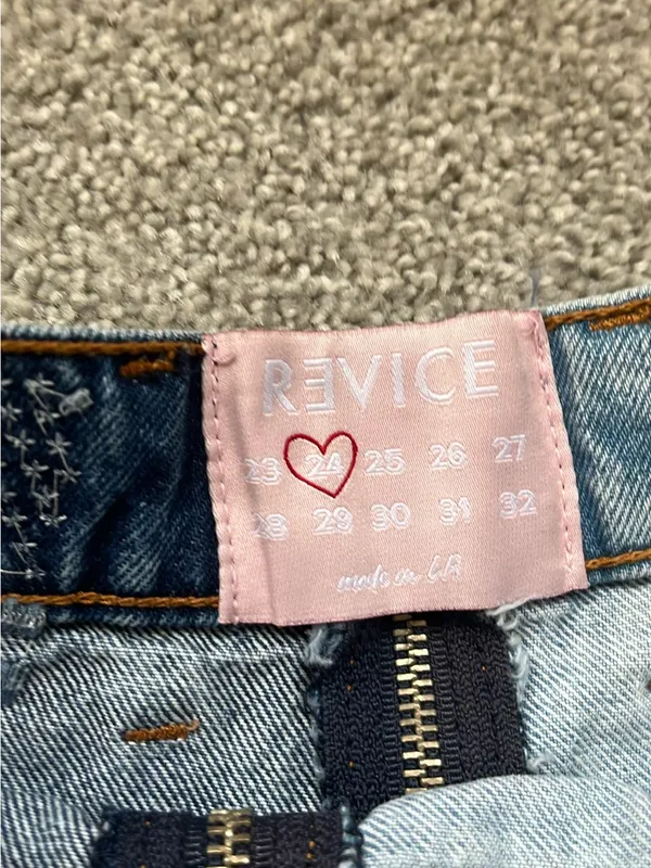 Revice Denim Two-Tone Distressed Denim Jean Shorts - Dark & Light Blue - Image 4