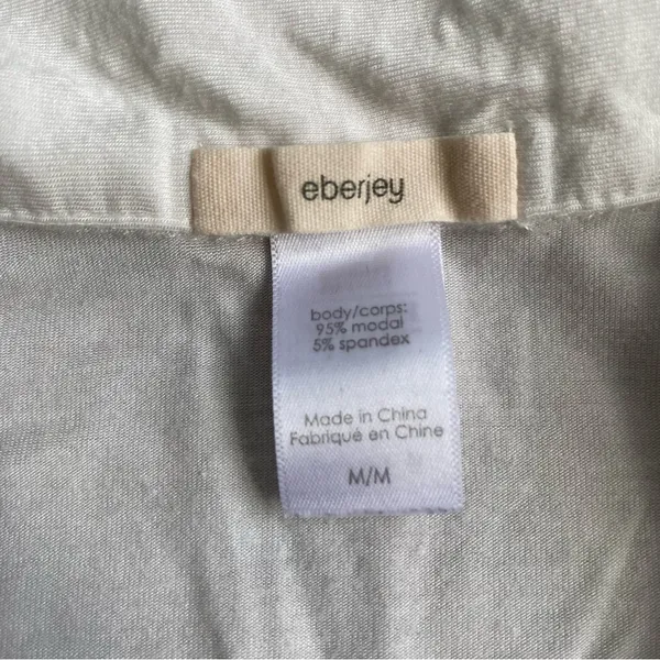 Eberjey Gisele Modal Men’s Style Button Down Pajama Top White Black Piping M - Image 2