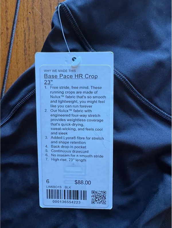 Lululemon Base Pace High Rise 23” Black Size 6 NWT - Image 4