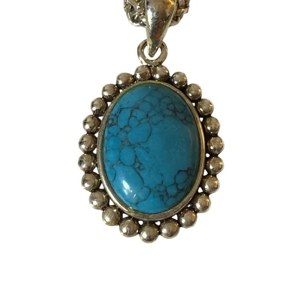 Vintage Faux Turquoise Necklace Clip On Earrings Set Southwestern Boho 18" - Image 4